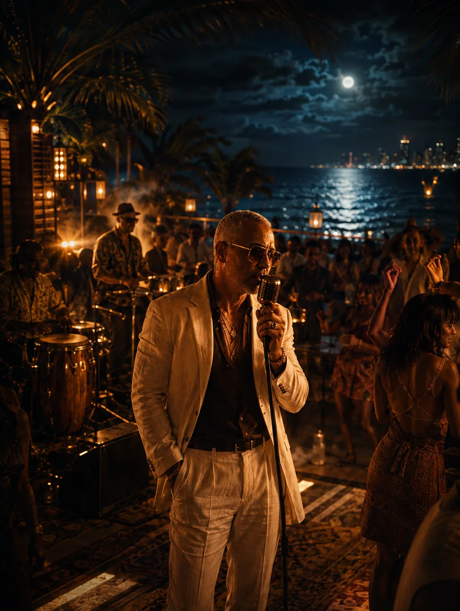 Gharesco performing at a tropical rooftop club